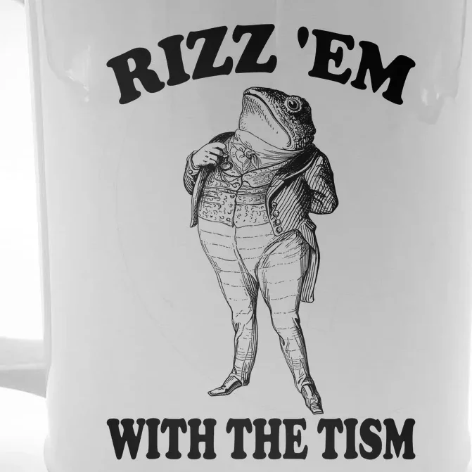 Rizz Em With The Tism Funny Meme Frog Front & Back Beer Stein