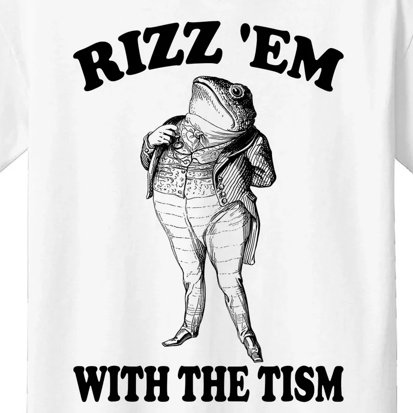 Rizz Em With The Tism Funny Meme Frog Kids T-Shirt