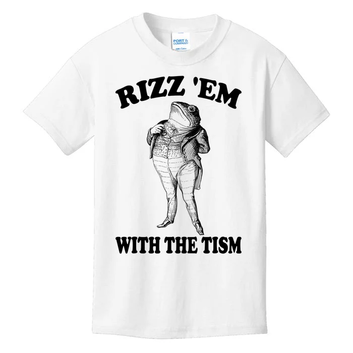 Rizz Em With The Tism Funny Meme Frog Kids T-Shirt