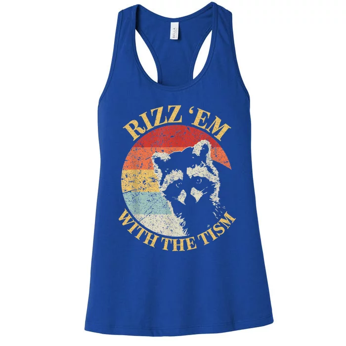 Rizz Em With The Tism Retro Vintage Raccoon Meme For Him Her Gift Women's Racerback Tank