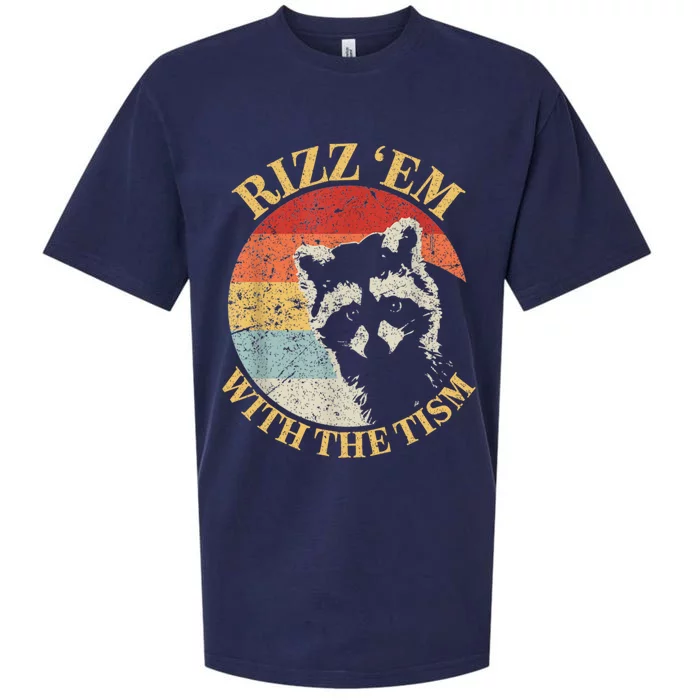 Rizz Em With The Tism Retro Vintage Raccoon Meme For Him Her Gift Sueded Cloud Jersey T-Shirt