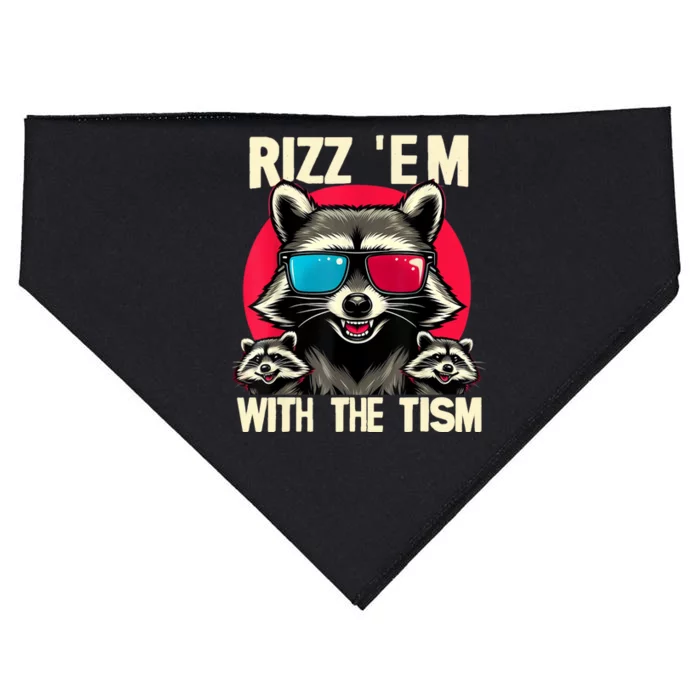 Rizz Em With The Tism Retro Vintage Raccoon Meme USA-Made Doggie Bandana