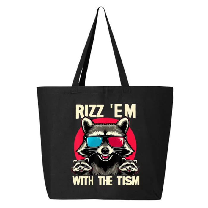 Rizz Em With The Tism Retro Vintage Raccoon Meme 25L Jumbo Tote