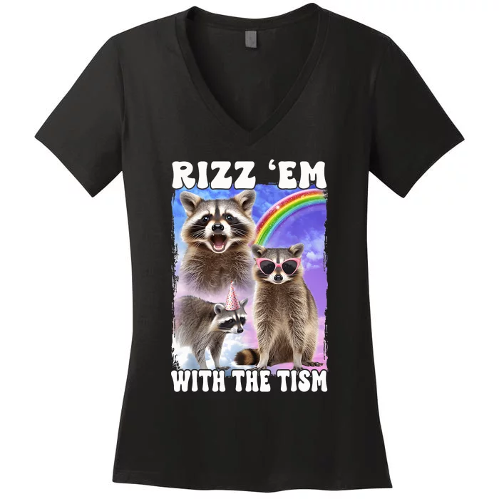 Rizz Em With The Tism Rizzler Ohio Rizz Women's V-Neck T-Shirt