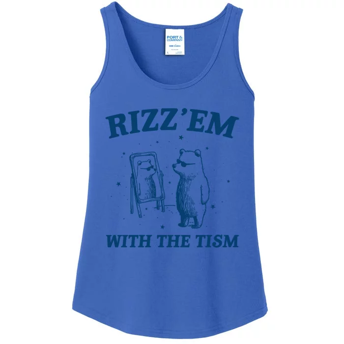 Rizz Em With The Tism Autism Bear Vintage Meme Humor Gift Ladies Essential Tank