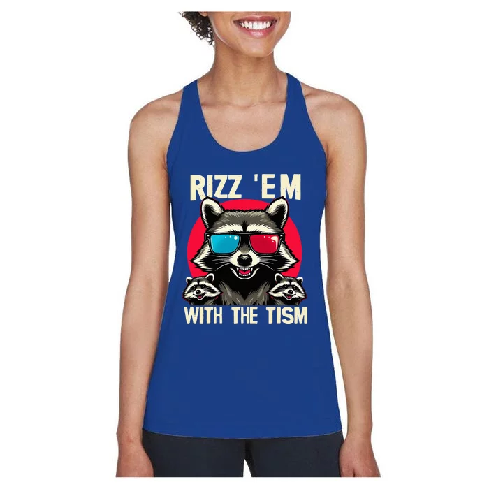 Rizz Em With The Tism Retro Vintage Raccoon Meme Women's Racerback Tank