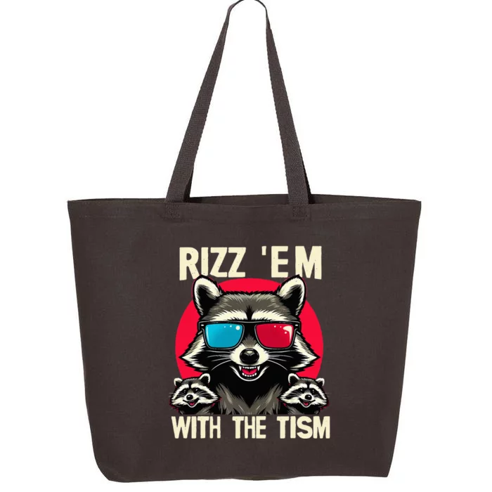 Rizz Em With The Tism Retro Vintage Raccoon Meme 25L Jumbo Tote