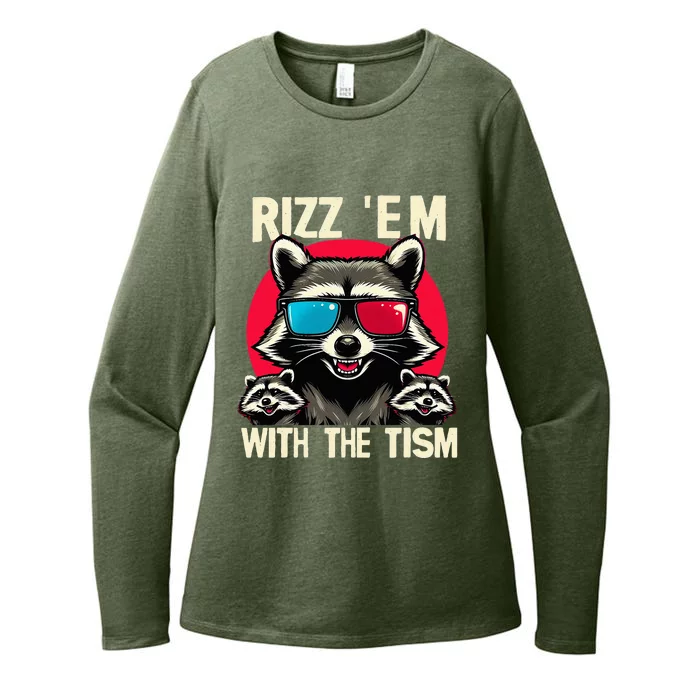 Rizz Em With The Tism Retro Vintage Raccoon Meme Womens CVC Long Sleeve Shirt