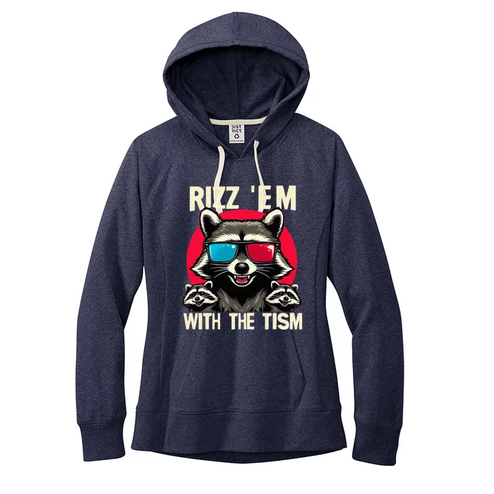 Rizz Em With The Tism Retro Vintage Raccoon Meme Women's Fleece Hoodie