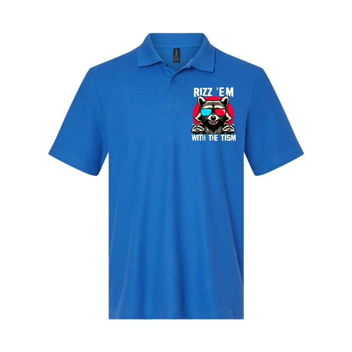 Rizz Em With The Tism Retro Vintage Raccoon Meme Softstyle Adult Sport Polo