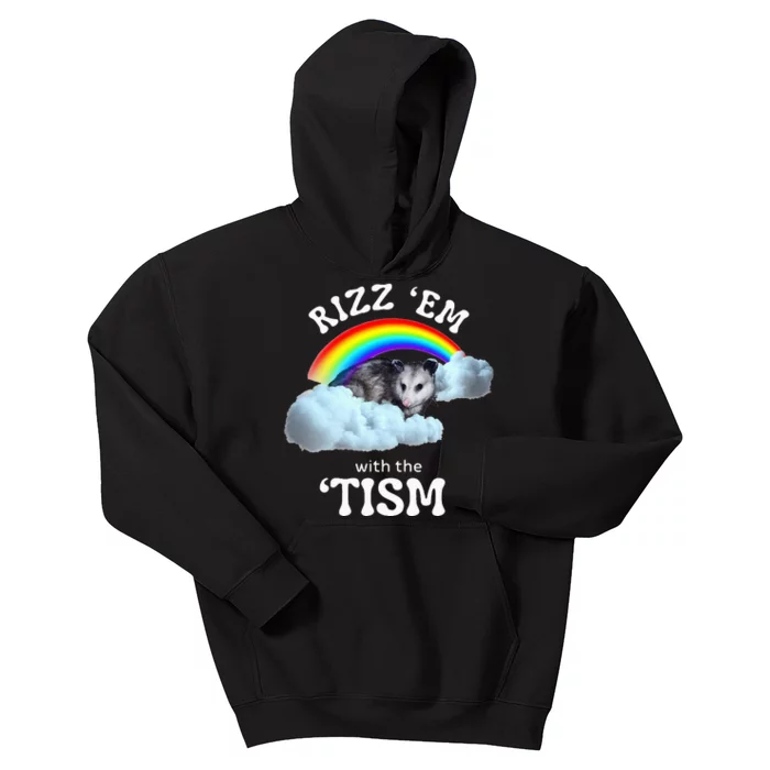 Rizz Em With The Tism Meme Autistic Opossum Kids Hoodie