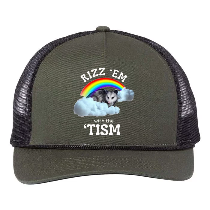 Rizz Em With The Tism Meme Autistic Opossum Retro Rope Trucker Hat Cap