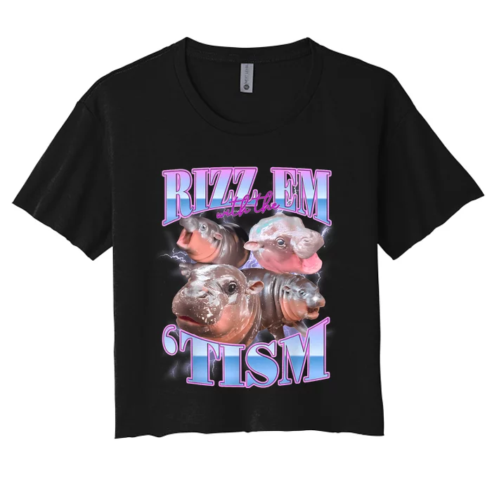 Rizz Em With The Tism Meme Moo Deng Women's Crop Top Tee