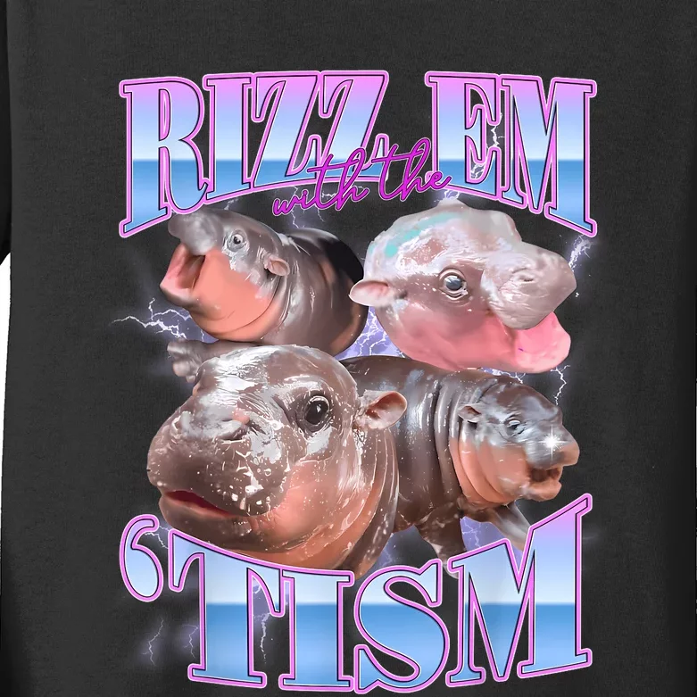 Rizz Em With The Tism Meme Moo Deng Kids Long Sleeve Shirt