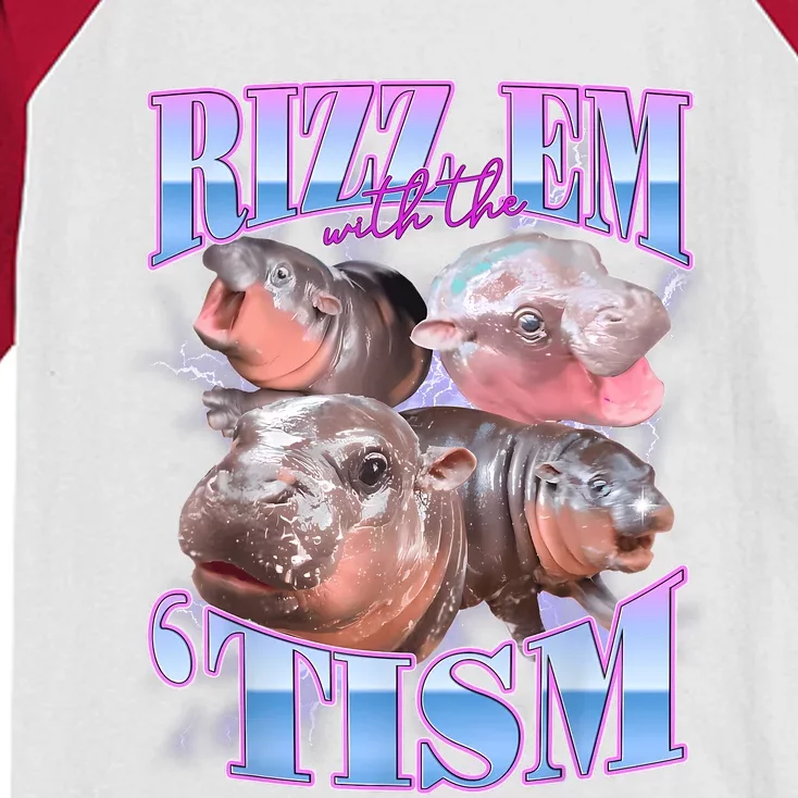 Rizz Em With The Tism Meme Moo Deng Kids Colorblock Raglan Jersey