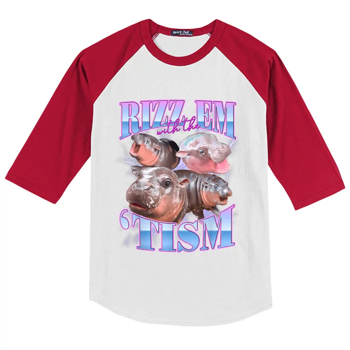 Rizz Em With The Tism Meme Moo Deng Kids Colorblock Raglan Jersey