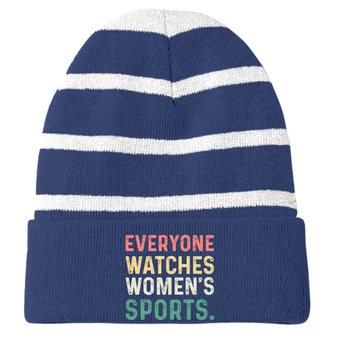 Retro Everyone Watches Womens Sports Striped Beanie with Solid Band