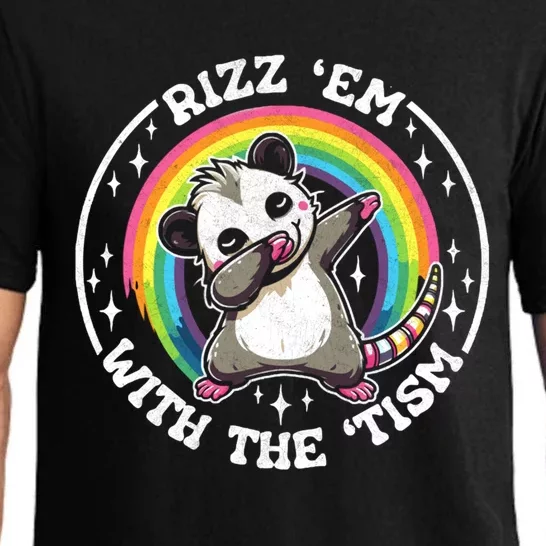 Rizz Em With The Tism Autism Funny Meme Autistic Opossum Gift Pajama Set