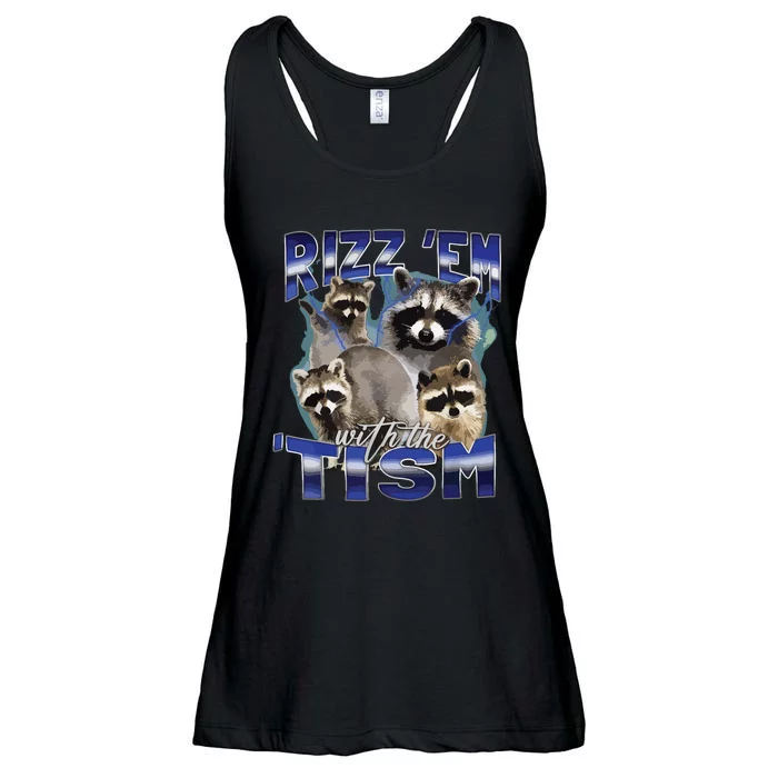 Rizz Em With The Tism Meme Autistic Racoon Funny Autism Ladies Essential Flowy Tank