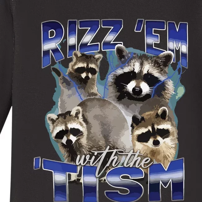 Rizz Em With The Tism Meme Autistic Racoon Funny Autism Baby Long Sleeve Bodysuit