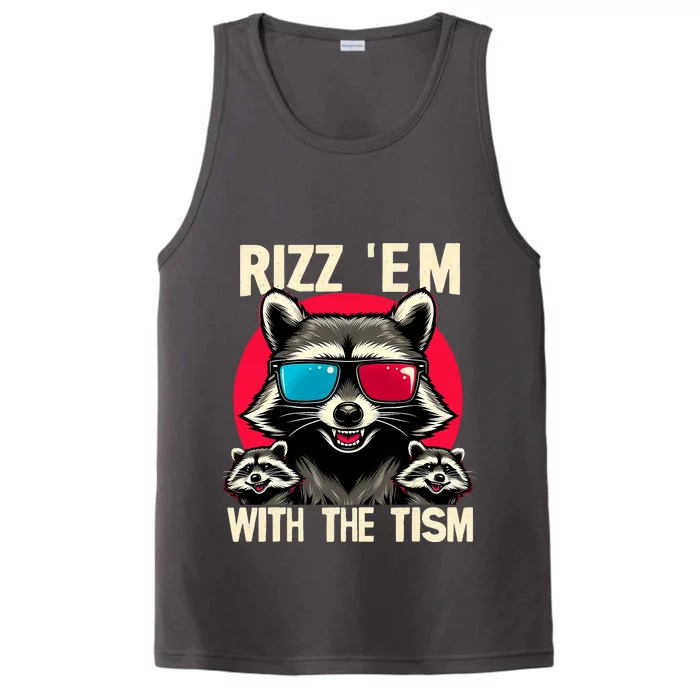 Rizz Em With The Tism Retro Vintage Raccoon Meme Performance Tank