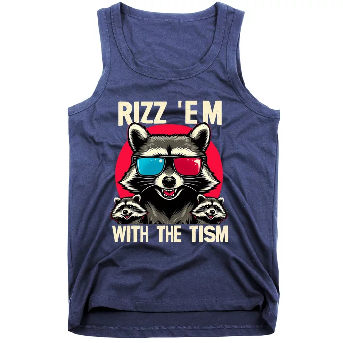 Rizz Em With The Tism Retro Vintage Raccoon Meme Tank Top