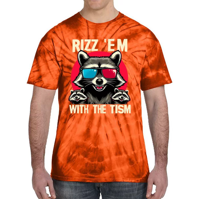 Rizz Em With The Tism Retro Vintage Raccoon Meme Tie-Dye T-Shirt