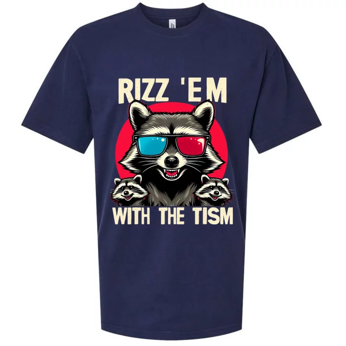 Rizz Em With The Tism Retro Vintage Raccoon Meme Sueded Cloud Jersey T-Shirt