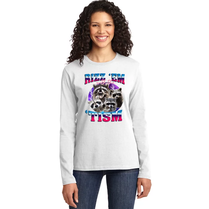 Rizz Em With The Tism Vintage Raccoon Ladies Long Sleeve Shirt