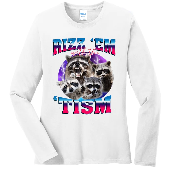 Rizz Em With The Tism Vintage Raccoon Ladies Long Sleeve Shirt