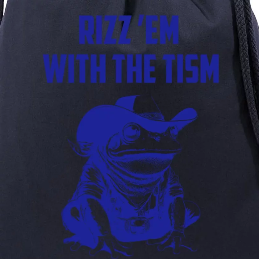 Rizz Em With The Tism Frog Drawstring Bag