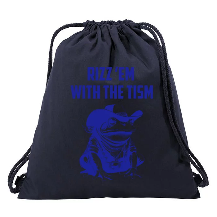 Rizz Em With The Tism Frog Drawstring Bag