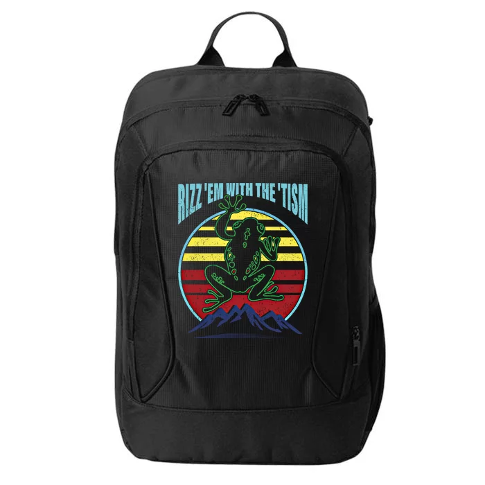 Rizz Em With The Tism Autism Funny Tism Rizz Autistic Frog Gift City Backpack