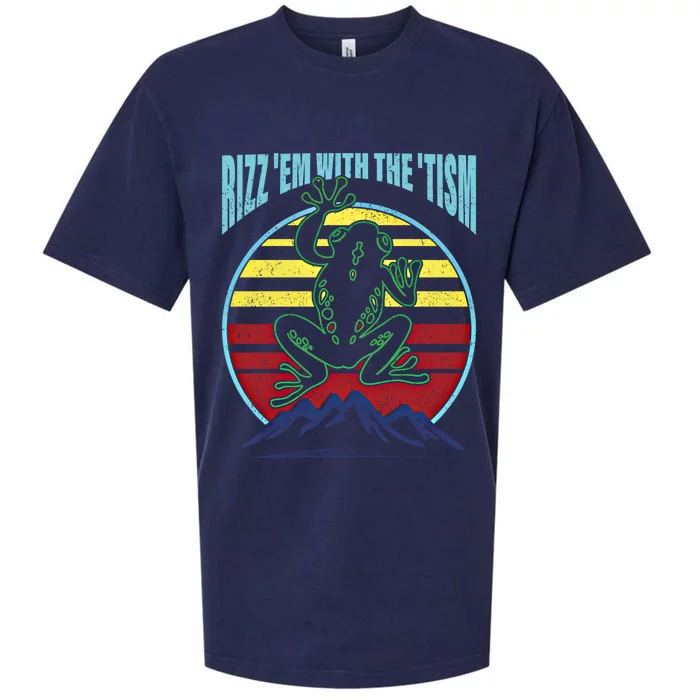 Rizz Em With The Tism Autism Funny Tism Rizz Autistic Frog Gift Sueded Cloud Jersey T-Shirt