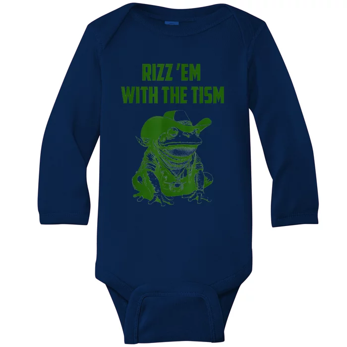 Rizz Em With The Tism Frog Baby Long Sleeve Bodysuit