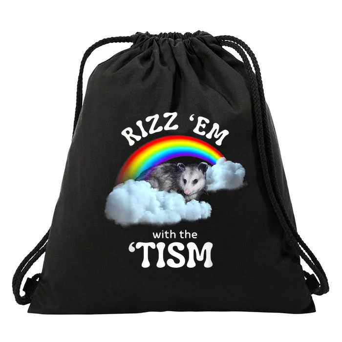 Rizz Em With The Tism Meme Autistic Opossum Autism Funny Drawstring Bag