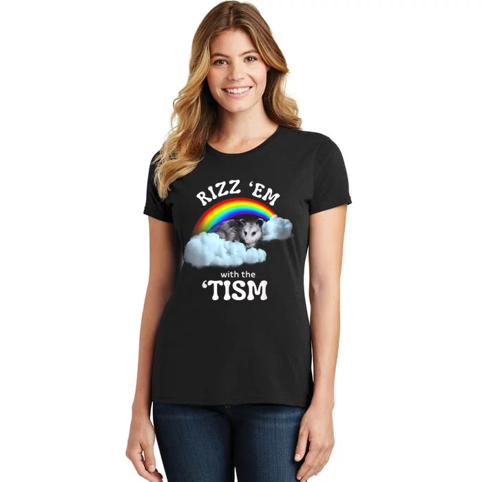 Rizz Em With The Tism Meme Autistic Opossum Autism Funny Women's T-Shirt