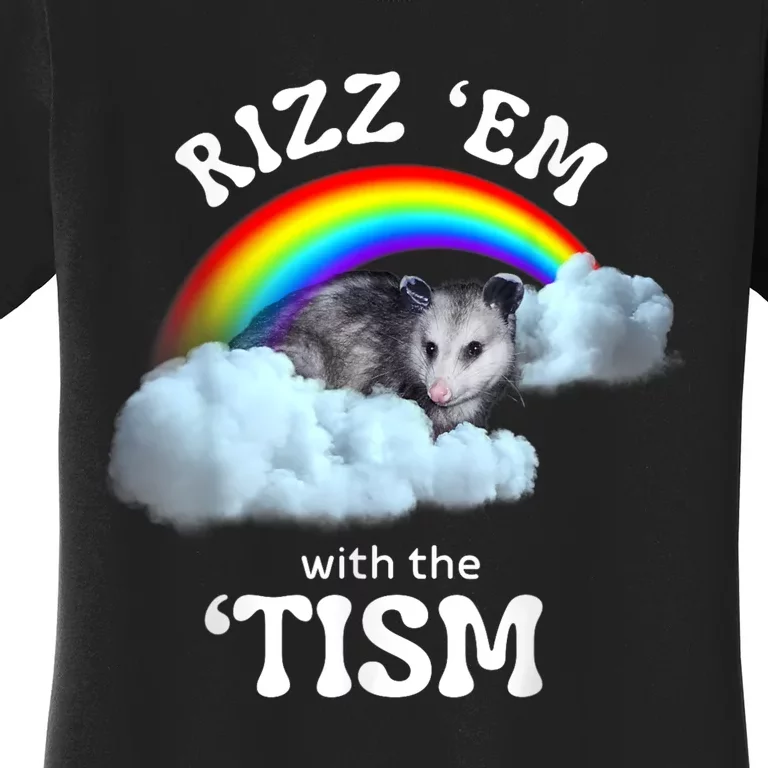 Rizz Em With The Tism Meme Autistic Opossum Autism Funny Women's T-Shirt