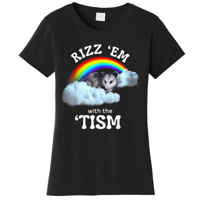 Rizz Em With The Tism Meme Autistic Opossum Autism Funny Women's T-Shirt