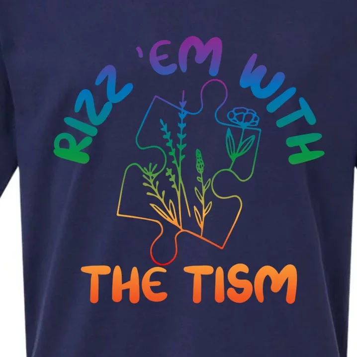 Rizz Em With The Tism Funny Autism Awareness Autistic Quote Great Gift Sueded Cloud Jersey T-Shirt