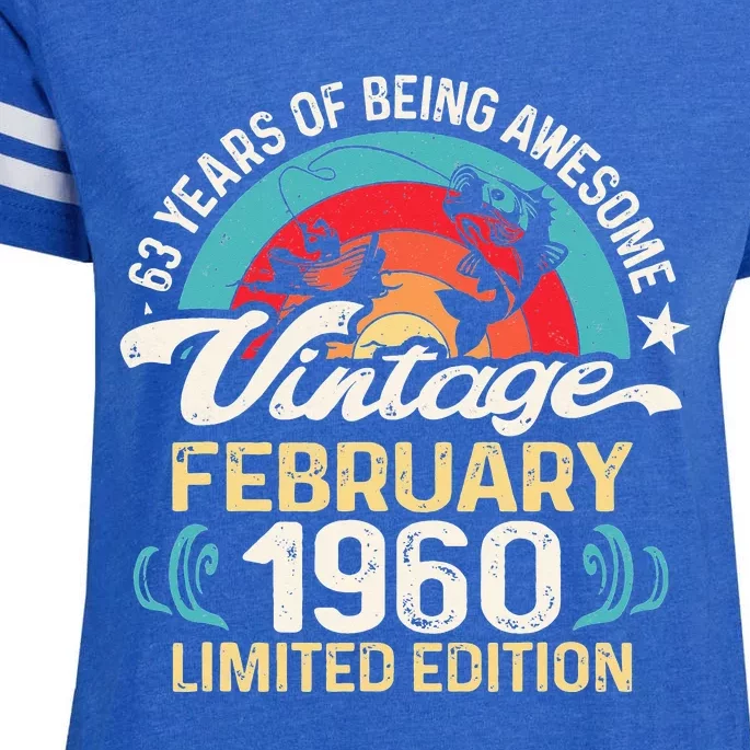 Retro February 1960 63 Year Old Fishing Lovers 63rd Birthday Enza Ladies Jersey Football T-Shirt