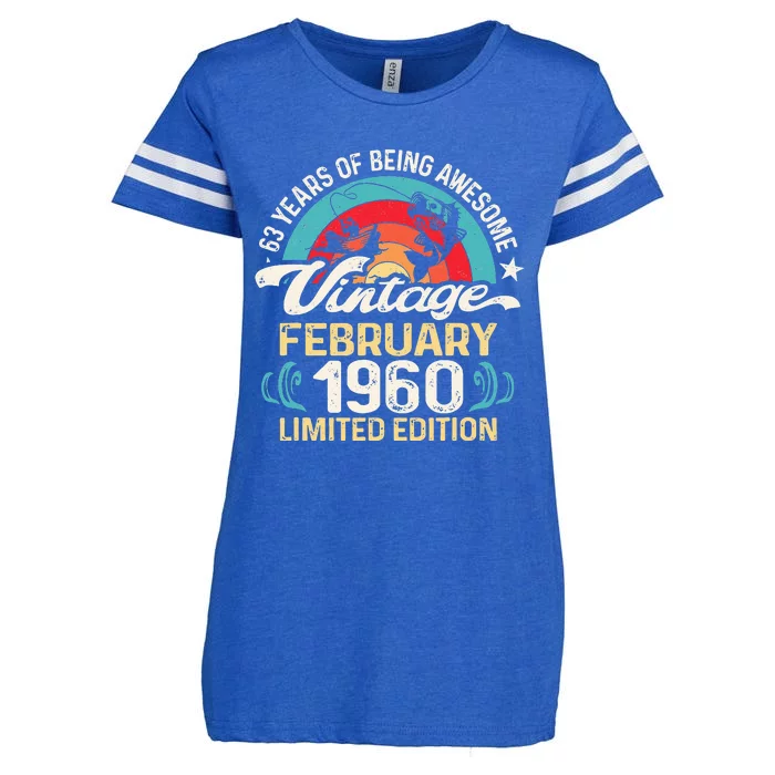 Retro February 1960 63 Year Old Fishing Lovers 63rd Birthday Enza Ladies Jersey Football T-Shirt