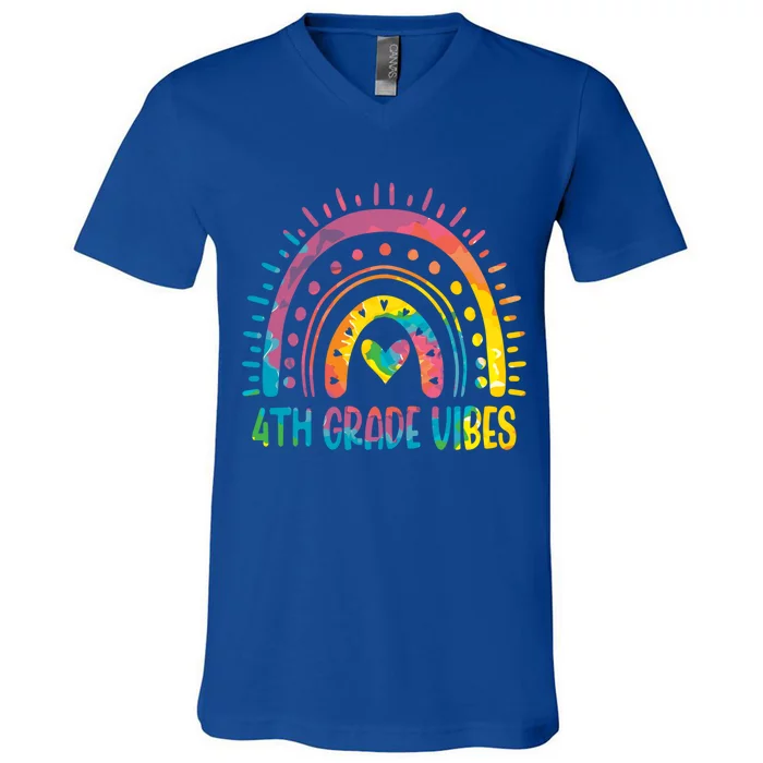 Rainbow Fourth 4Th Grade Vibes Back To School Tie Dye Gift V-Neck T-Shirt