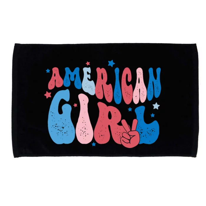 Retro Fourth 4th Of July Patriotic Groovy All American Girl Microfiber Hand Towel