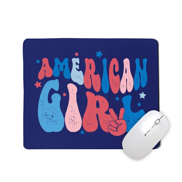 Retro Fourth 4th Of July Patriotic Groovy All American Girl Mousepad