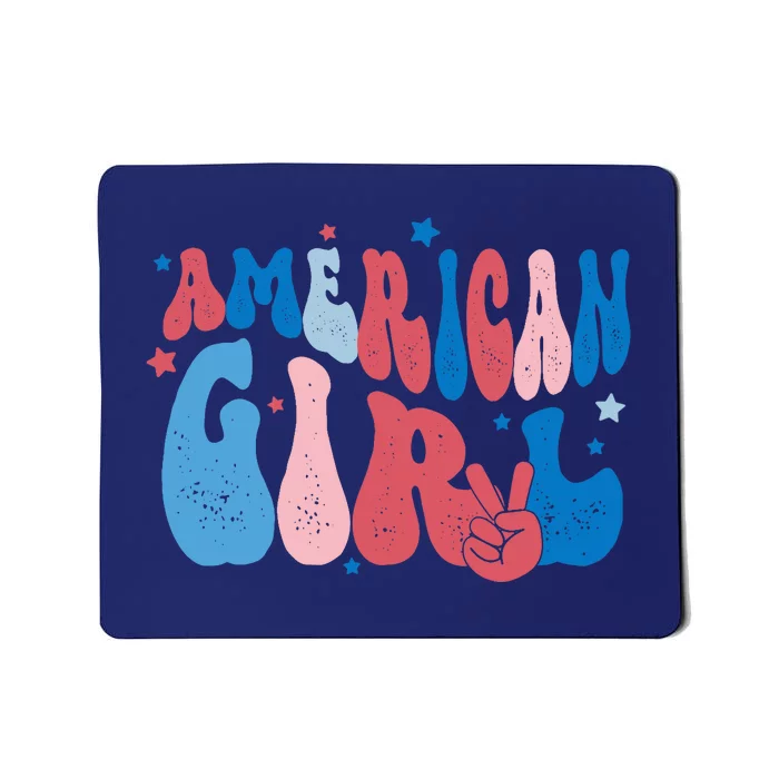 Retro Fourth 4th Of July Patriotic Groovy All American Girl Mousepad