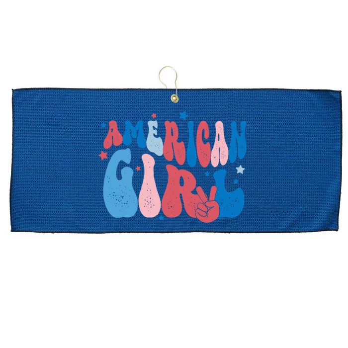 Retro Fourth 4th Of July Patriotic Groovy All American Girl Large Microfiber Waffle Golf Towel