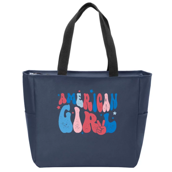 Retro Fourth 4th Of July Patriotic Groovy All American Girl Zip Tote Bag