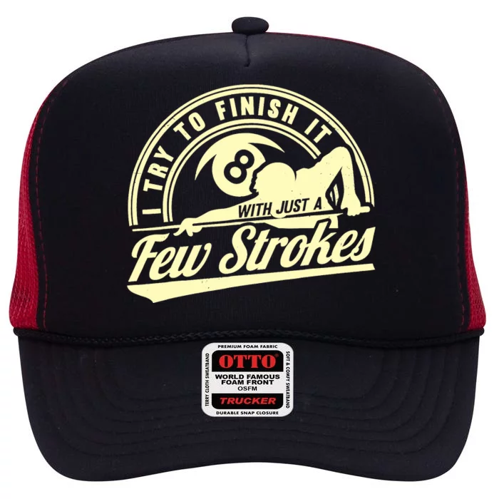 Retro Funny 8 Ball Finish It Few Strokes Pool Billiards Gift High Crown Mesh Trucker Hat