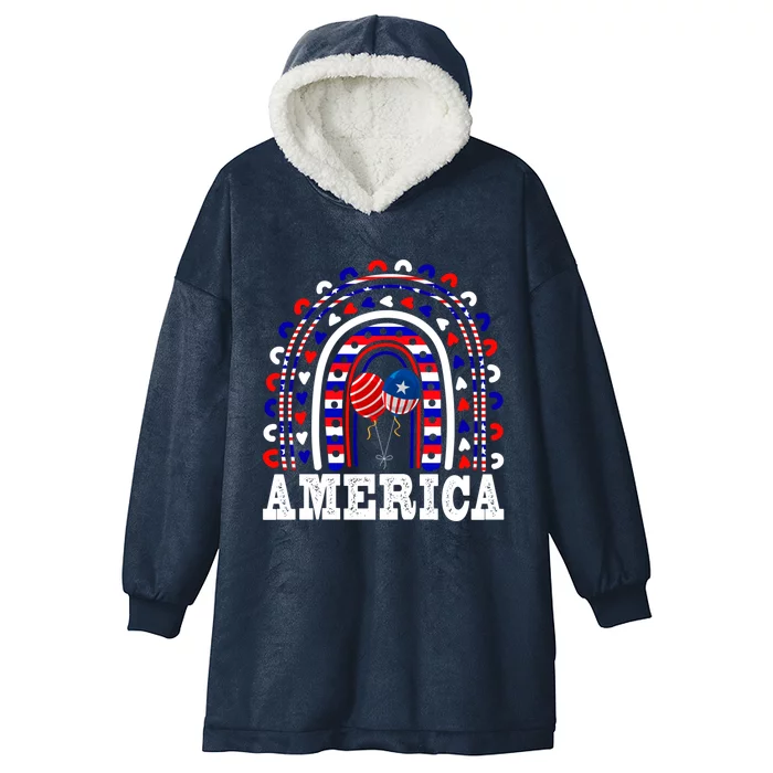 Rainbow Funny American Flag Patriotic 4th Of July Gift Hooded Wearable Blanket